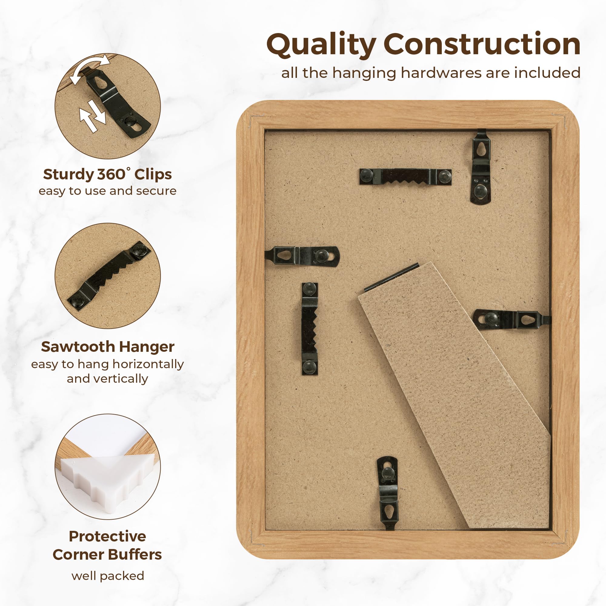 5x7 Picture Frame Set of 3, 5 by 7 Photo Frames for Wall & Tabletop Display, Solid Oak Wood Frames with Plexiglass, 5x7 Frame Ma